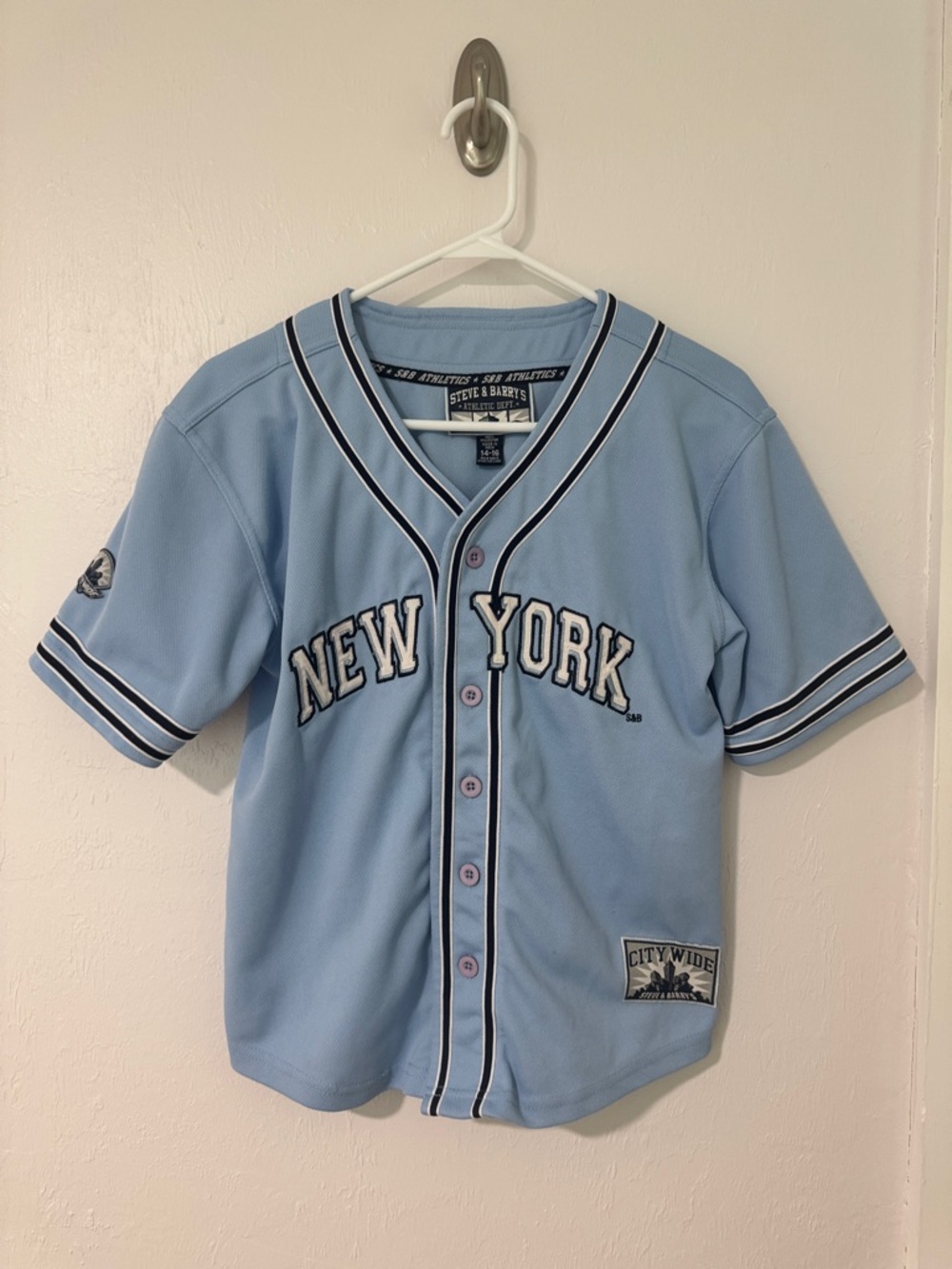 Steve & Barry's Light Blue Athletic Baseball Jersey with Navy & White Trim